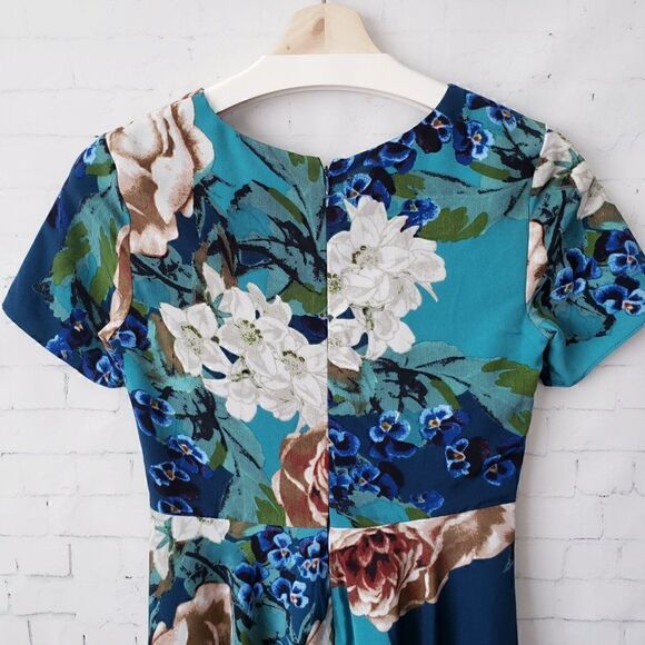 Corey Lynn Calter Anthropologie Dress Size 0 Blue Floral Wedding Guest Easter - Picture 7 of 10